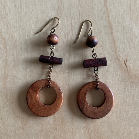 Vintage Wooden Earrings - Picture 3 of 6